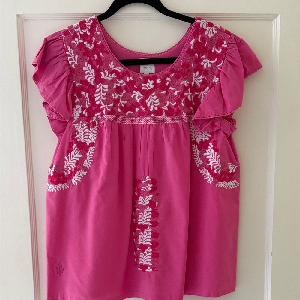 J Marie size M Pink Embroidered Blouse